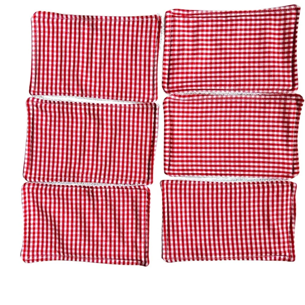 Hand Crafted Red Gingham Reusable 6 Terry Cloth Unpaper Towels 100% Cotton